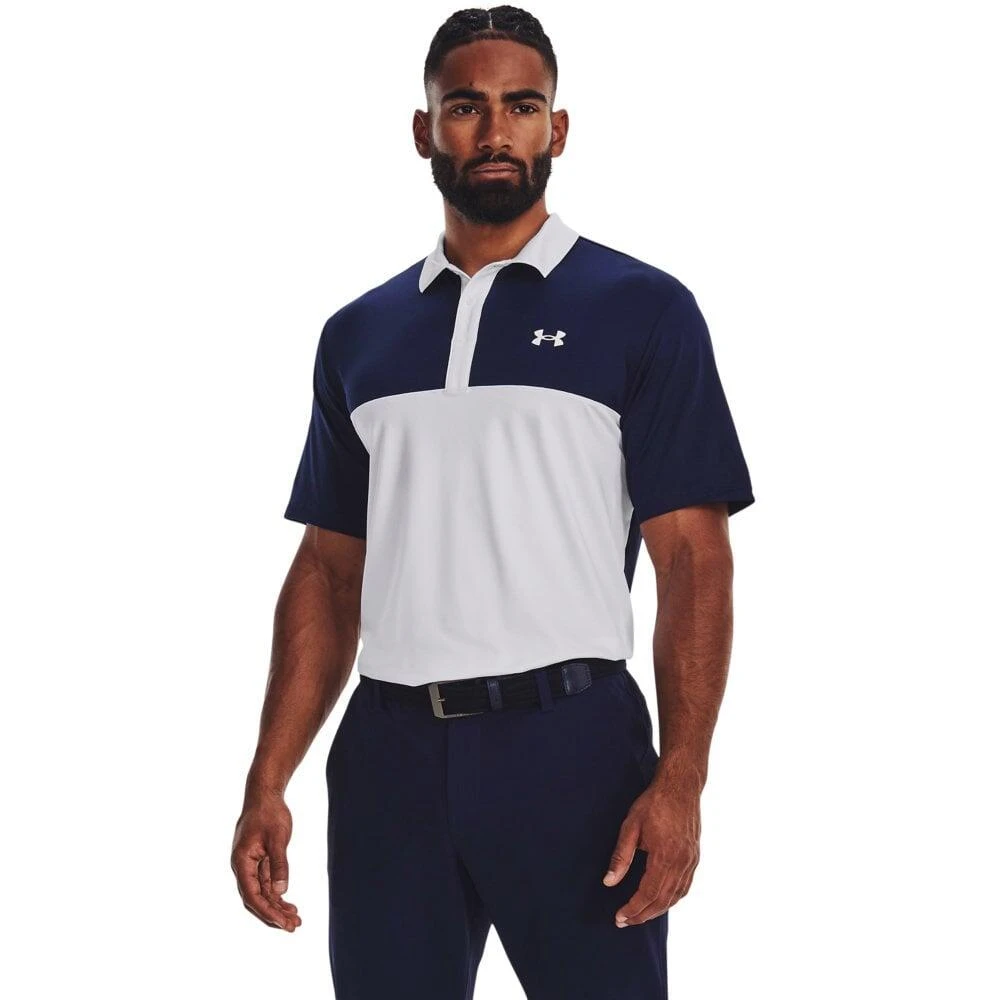 Under Armour Mens Perf 3.0 Color Block Polo White/Navy 1 Under Armour Mens Perf 3.0 Color Block Polo White/Navy