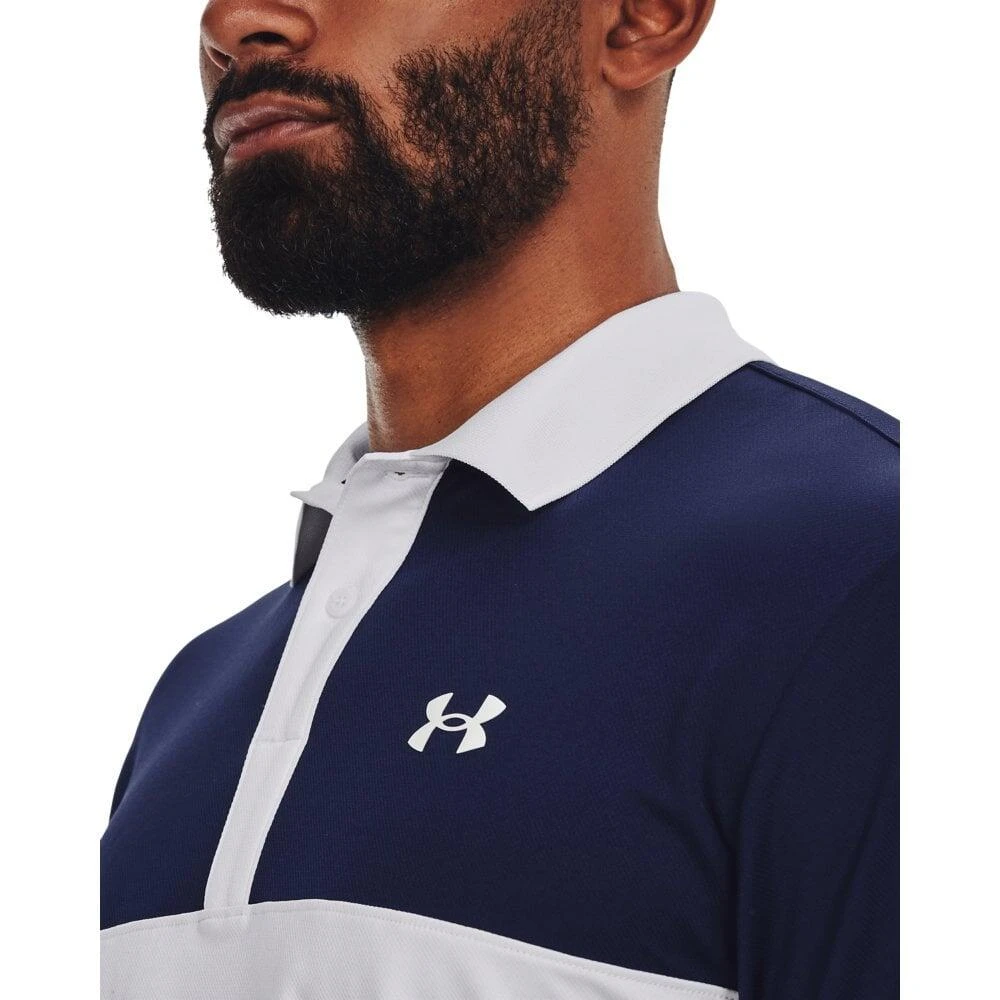 Under Armour Mens Perf 3.0 Color Block Polo White/Navy 4 Under Armour Mens Perf 3.0 Color Block Polo White/Navy - Image 4