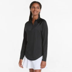 PUMA Womens Shine Quarter-Zip Golf Pullover Jumper Top